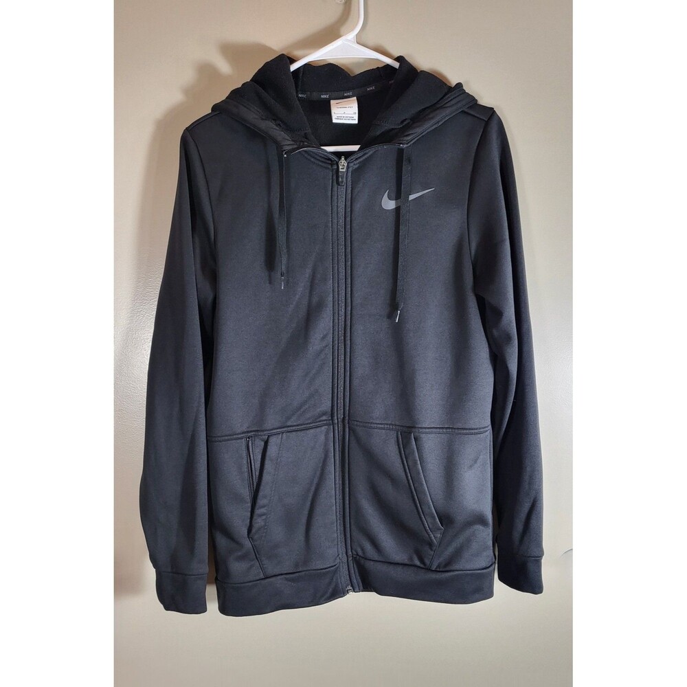 Nike Women S Therma-FIT Black Full Zip Hoodie Fleece Athletic Sweatshirt